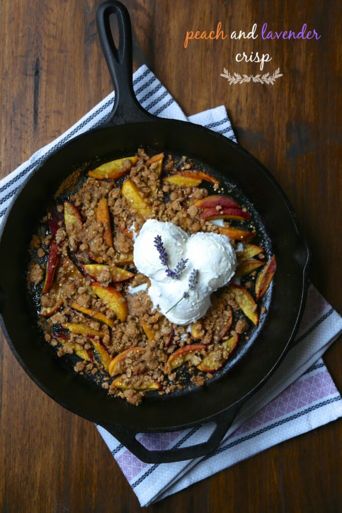 peach and lavender crisp with vanilla bean ice cream