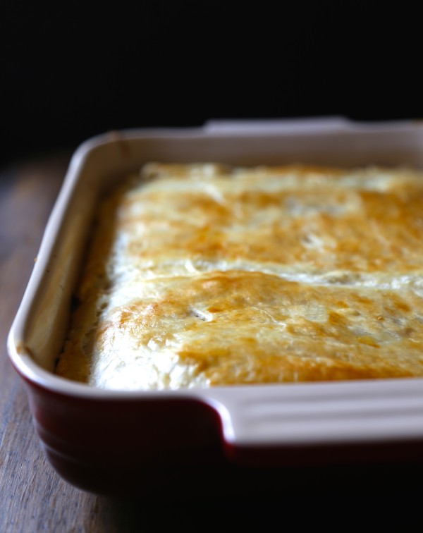 Double Layered Puff Pastry Rueben Casserole with Brown Butter Rye Breadcrumbs