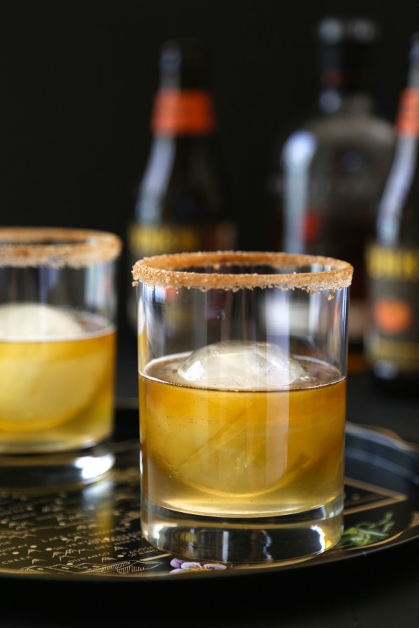 ginger pumpkin bourbon fizz with cinnamon sugar 