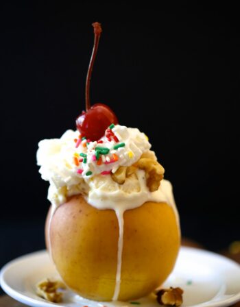 baked apple sundaes with candied walnuts & sprinkles