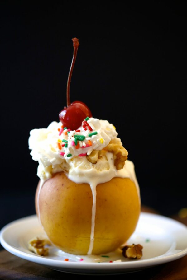 baked apple sundaes with candied walnuts & sprinkles