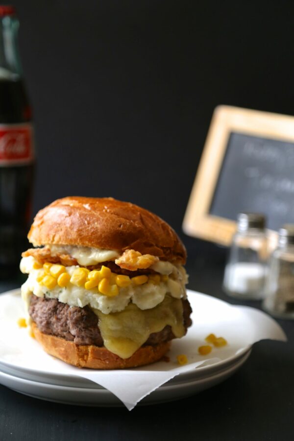 Trashed-Up Steak Burger with Chicken Fried Bacon & Dijon Gravy