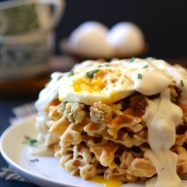 leftover thanksgiving brunch waffles with fried egg & gravy