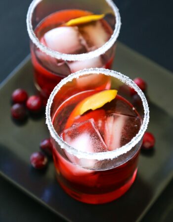 cranberry bourbon negroni with sugared rim