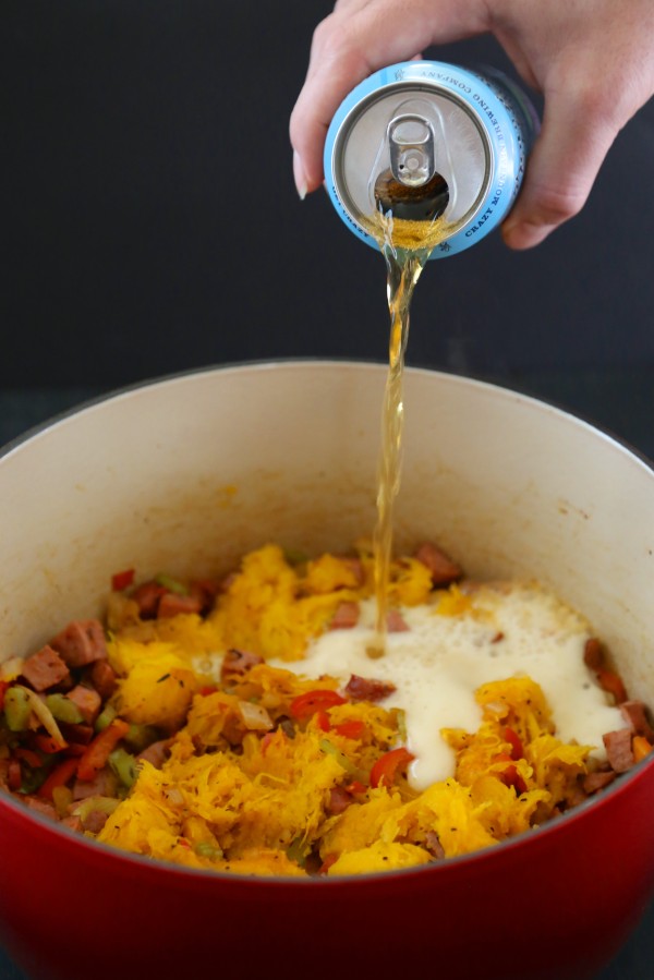 cajun pumpkin soup with andouille & spicy breadcrumbs