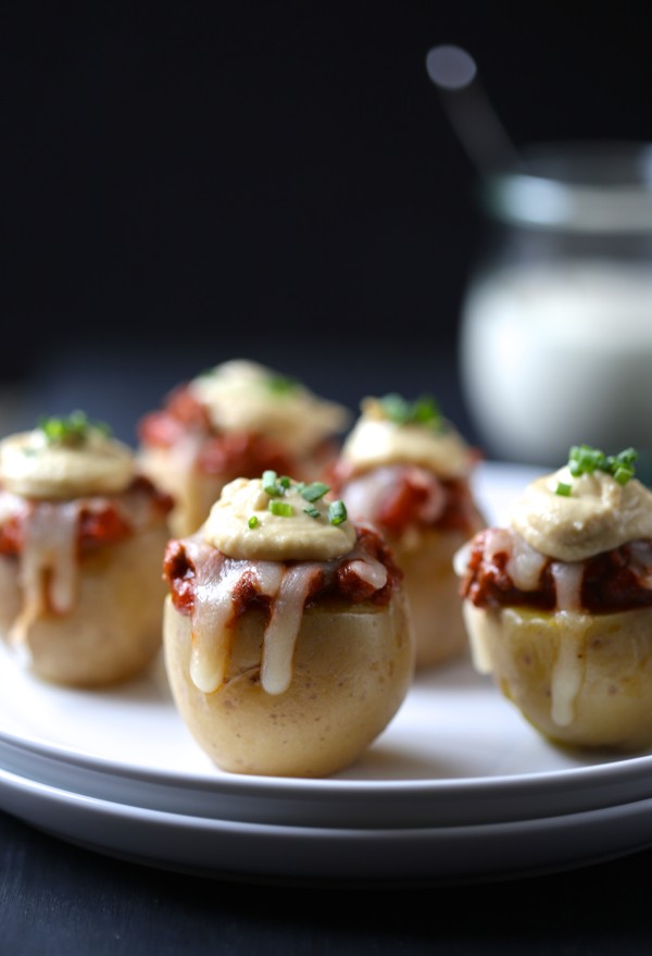 hamburger pizza stuffed mini potatoes with ranch hummus 