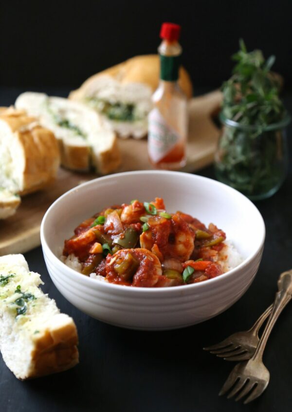 Slow Cooker Shrimp Creole with Easy Garlic Bread