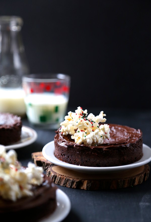 Mini Chocolate Brownies with Peppermint Frosting & White Chocolate Popcorn