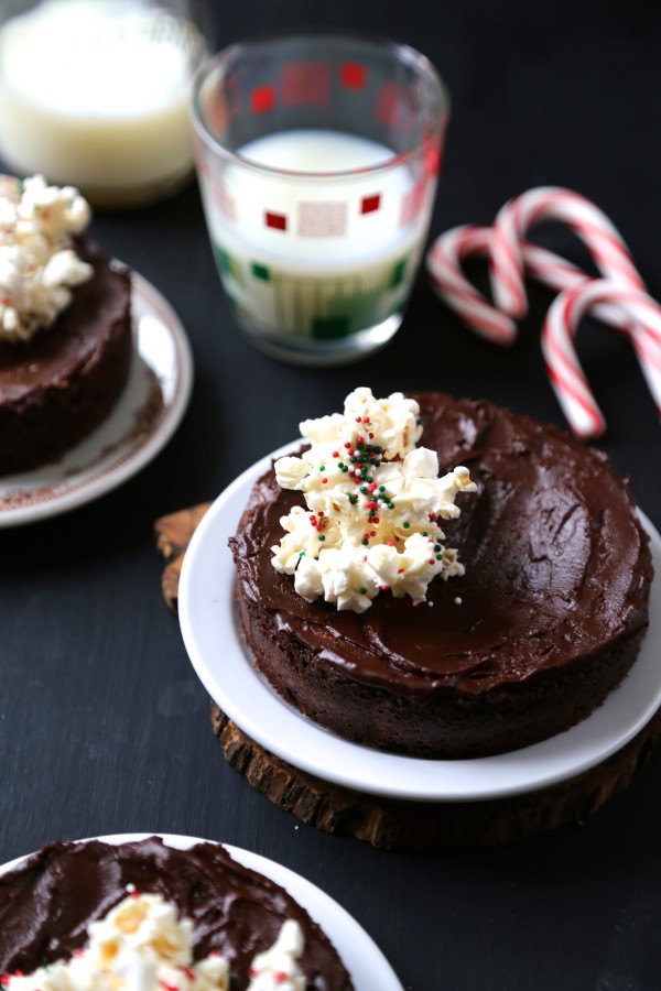 Mini Chocolate Brownies with Peppermint Frosting & White Chocolate Popcorn