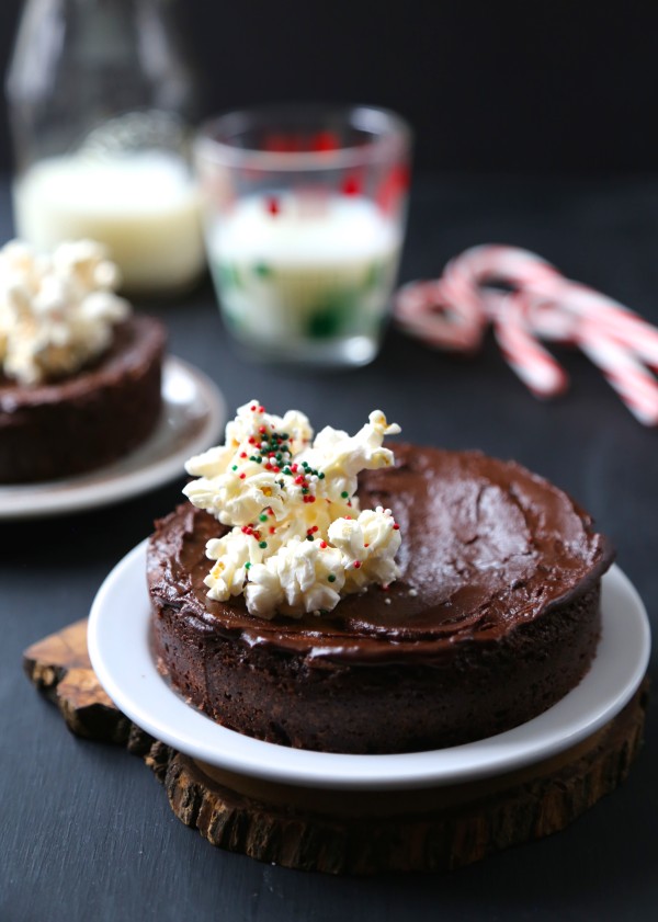 Mini Chocolate Brownies with Peppermint Frosting & White Chocolate Popcorn