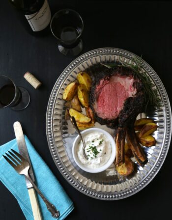 coffee-rubbed prime rib with easy horseradish sauce