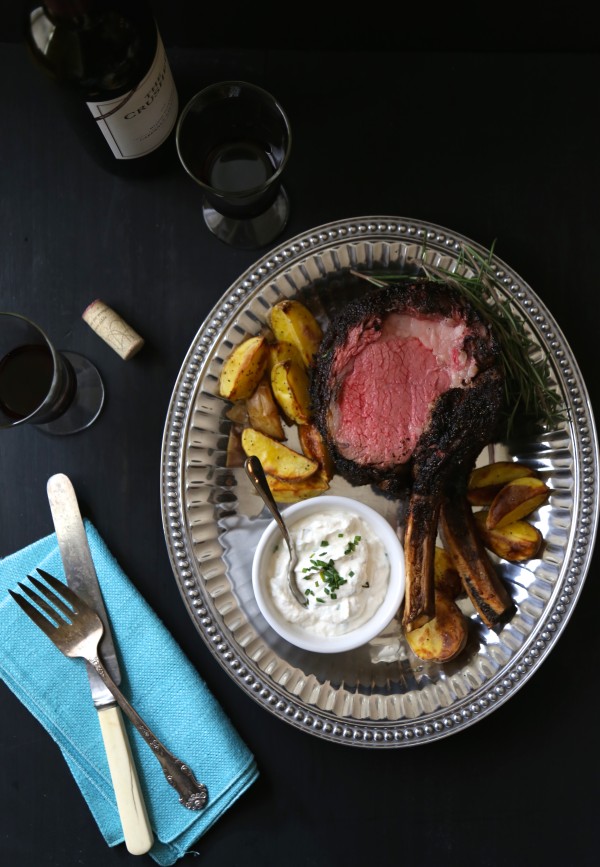 coffee-rubbed prime rib with easy horseradish sauce