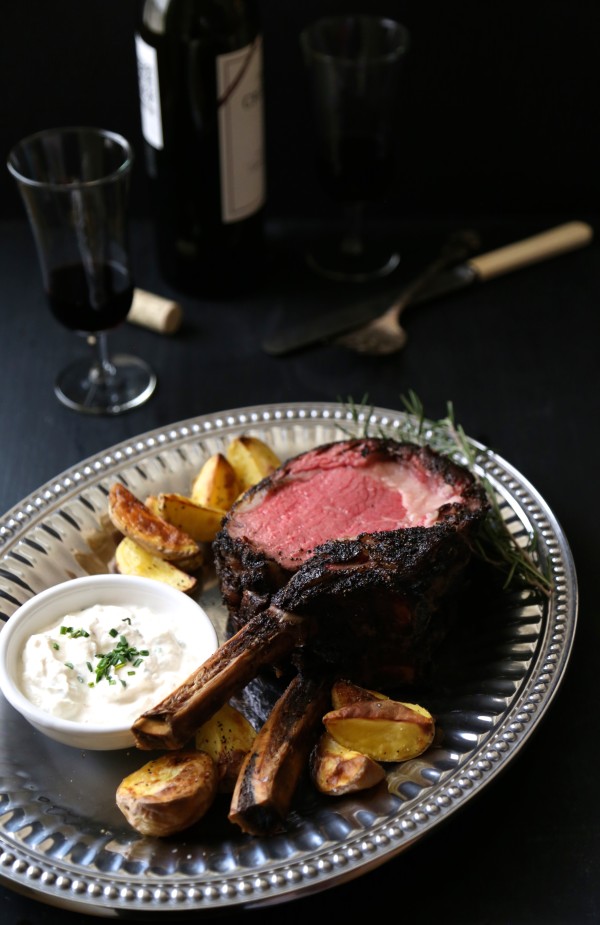 coffee-rubbed prime rib with easy horseradish sauce