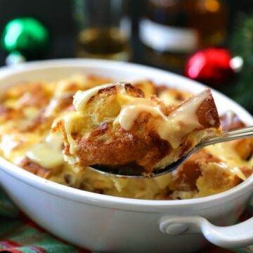 Old Fashioned Challah Bread Pudding with Whiskey Sauce
