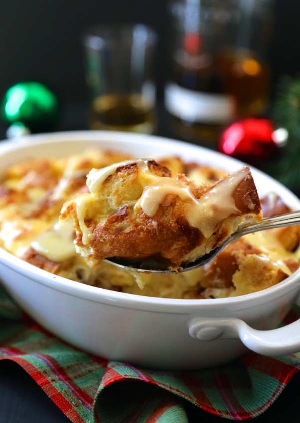 old fashioned challah bread pudding with whiskey sauce