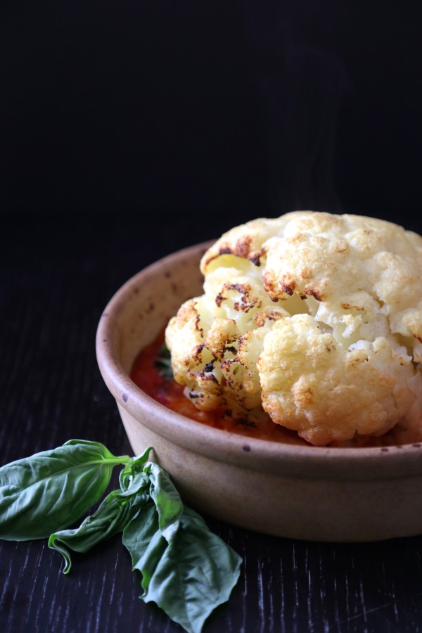 baked italian cauliflower with mozzarella & basil