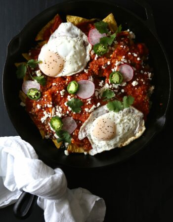 Healthy Black Bean Quinoa Chilaquiles with Fried Egg