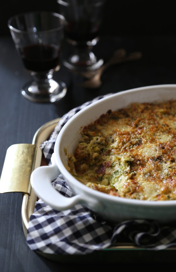 Brussel Sprout Casserole with Bacon & Gorgonzola