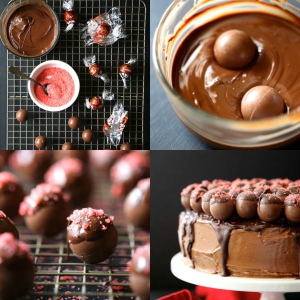 v dark chocolate cake with cherry pop rocks covered truffles