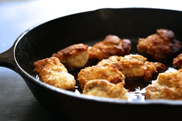 fried chicken and waffle-tots with honey www.climbinggriermountain.com