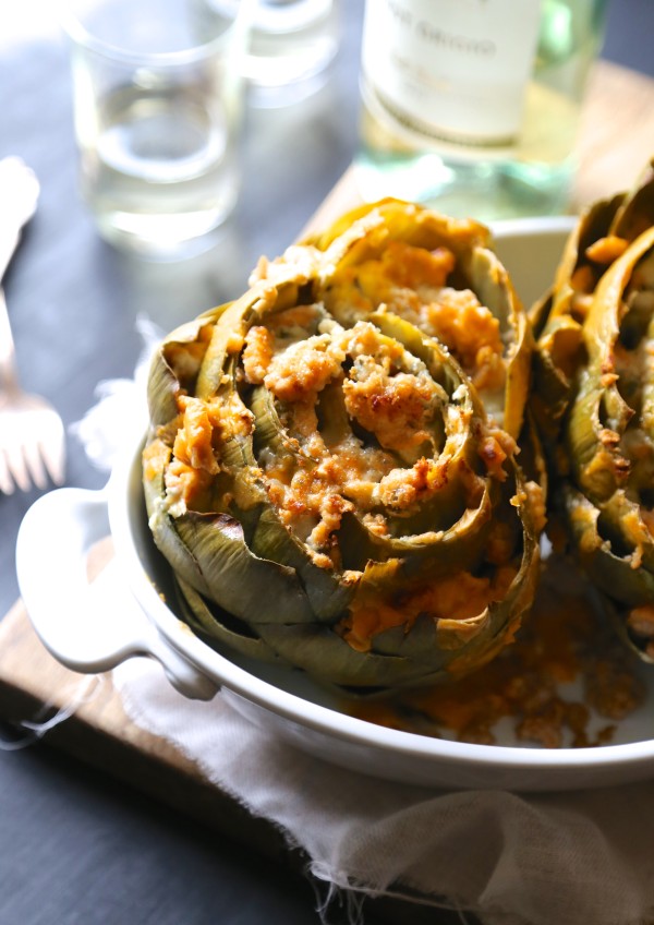 baked buffalo chicken stuffed artichokes with blue cheese www.climbinggriermountain.com