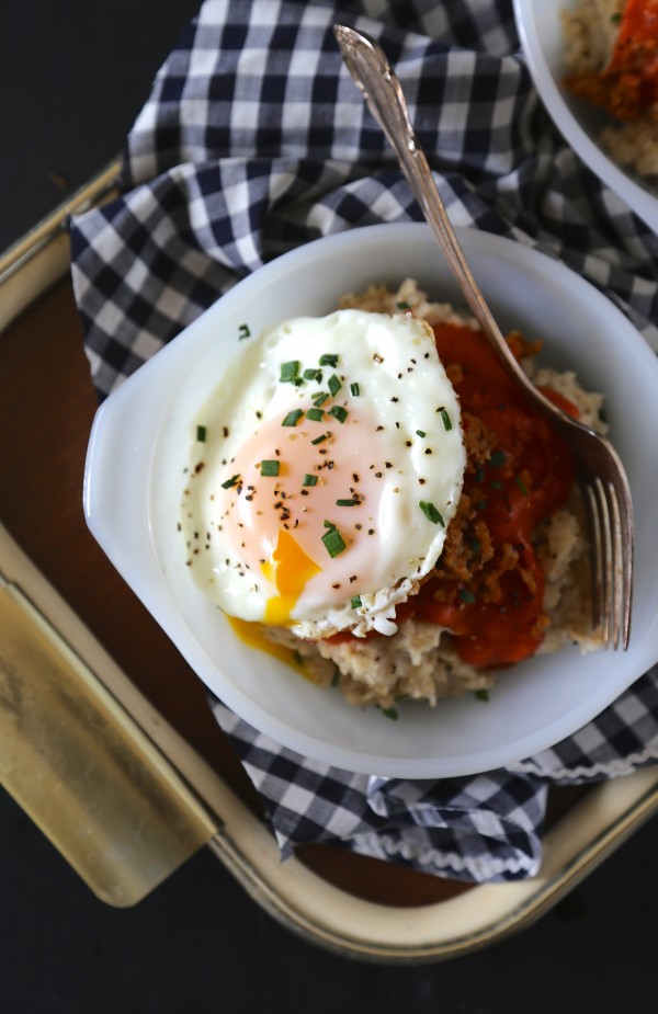 Red Eye Gravy Oatmeal with Fried Egg & Chorizo www.climbinggriermountain.com