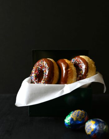 vanilla baked doughnuts with cadbury ganache icing www.climbinggriermountain.com