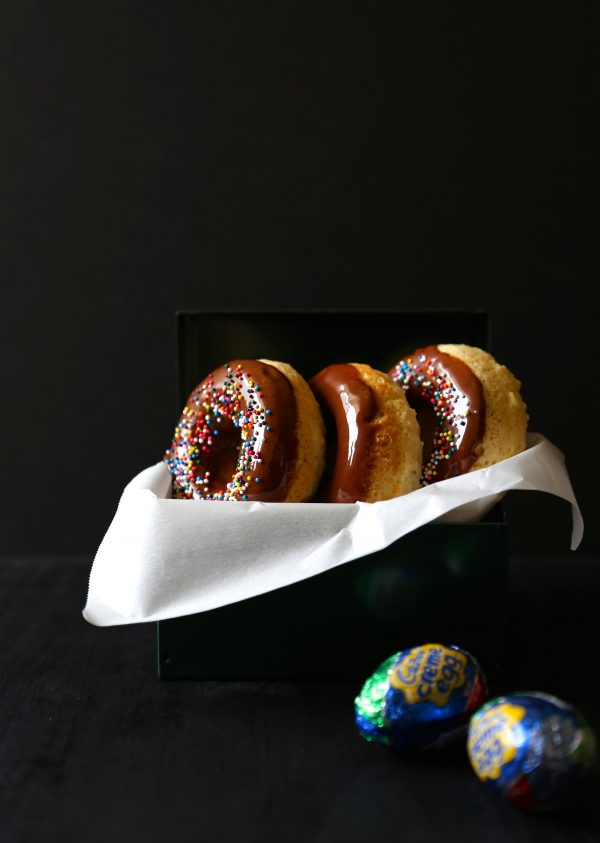 vanilla baked doughnuts with cadbury ganache icing www.climbinggriermountain.com