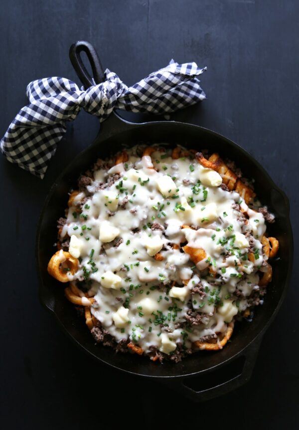 bourbon beef poutine with cheese curds & peppered gravy www.climbinggriermountain.com