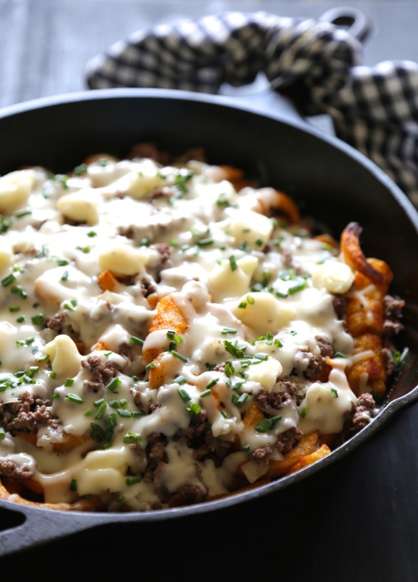 bourbon beef poutine with cheese curds & peppered gravy www.climbinggriermountain.com