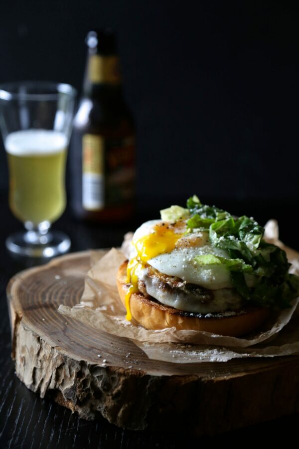 open-faced parmesan chicken burger with balsamic caesar dressing www.climbinggriermountain.com