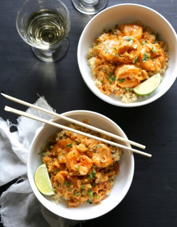 thai shrimp scampi quinoa bowls