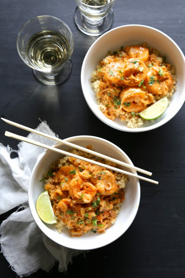 thai shrimp scampi quinoa bowls