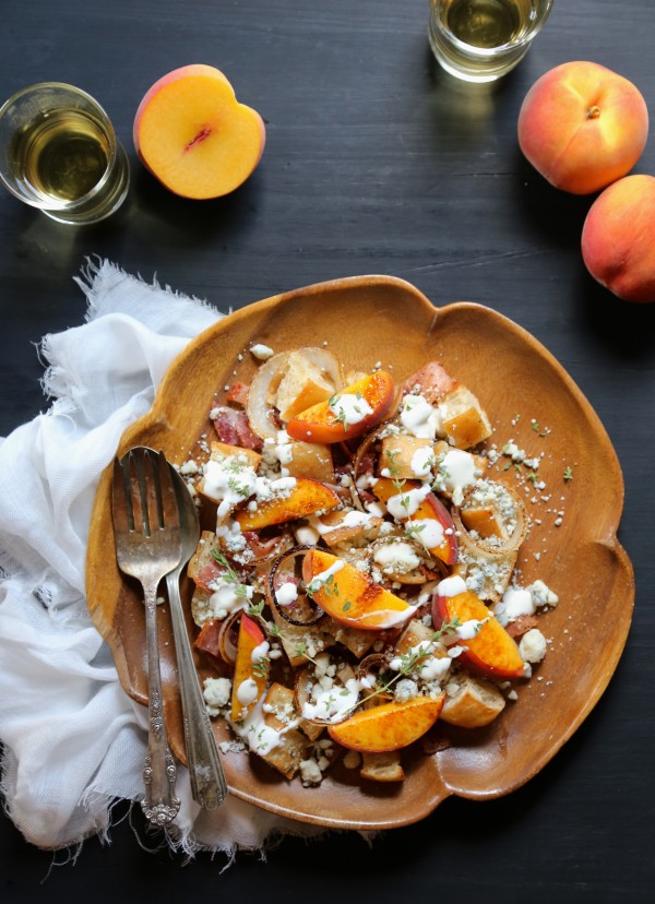 grilled peach and bacon salad with buttermilk dressing