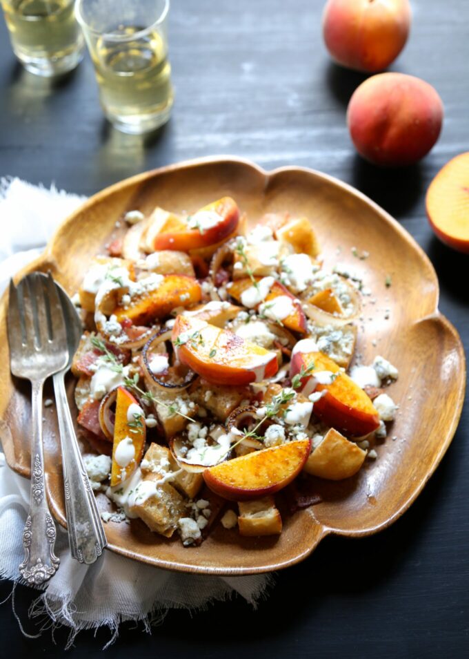 grilled peach and bacon salad with buttermilk dressing