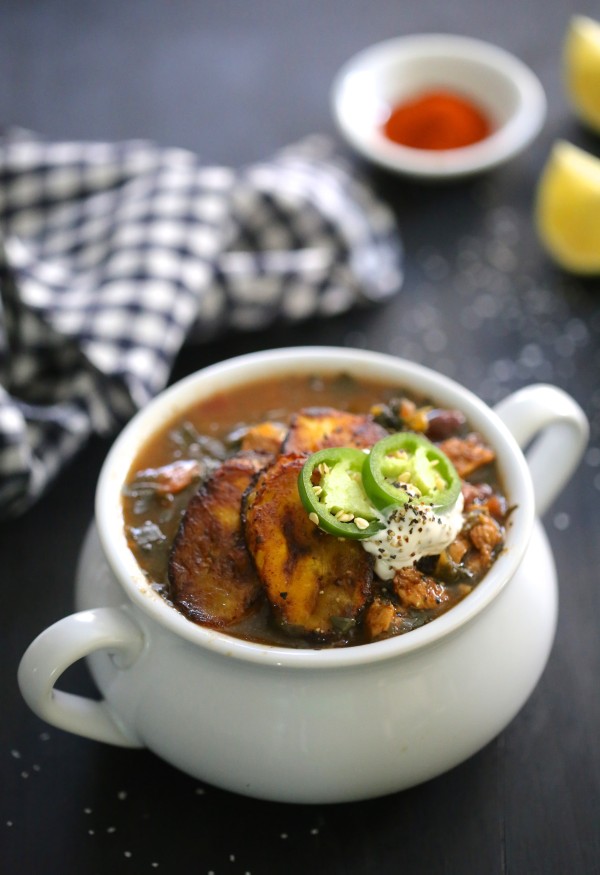 Cuban Chicken Black Bean & Kale Soup with Fried Plantains www.climbinggriermountain.com I