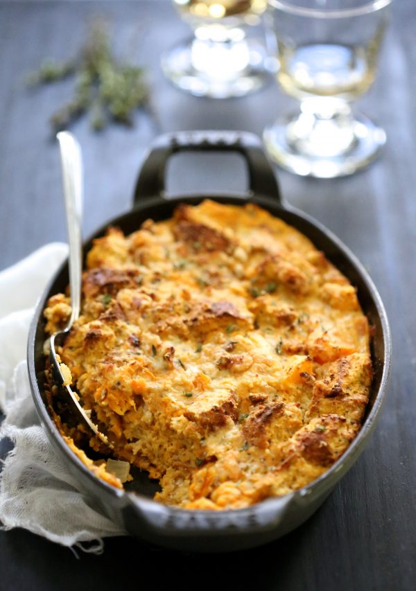 Pumpkin, Butternut Squash and Gorgonzola Bread Pudding www.climbinggriermountain.com