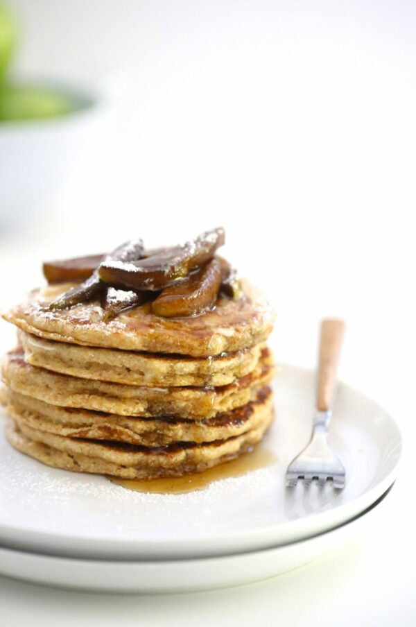 Whole Wheat Pancakes with Balsamic Caramel Apples www.climbinggriermountain.com