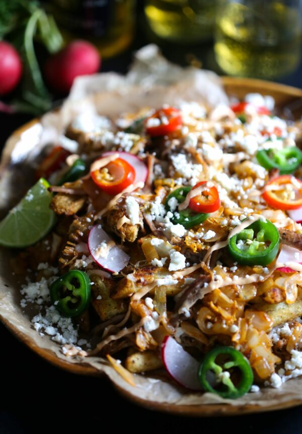 Slow Cooker Carnitas Kimchi Fries www.climbinggriermountain.com