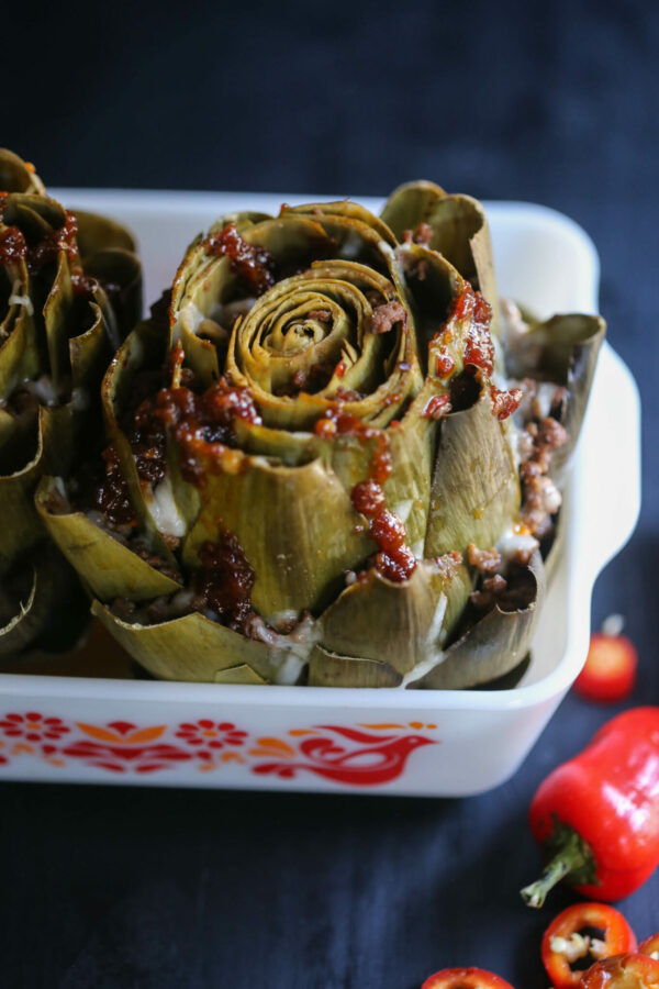 Baked Thai Beef Stuffed Artichokes www.climbinggriermountain.com