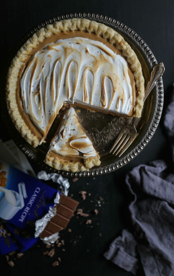 Caramel & Sea Salt Whiskey Silk Pie with Toasted Marshmallow www.climbinggriermountain.com I