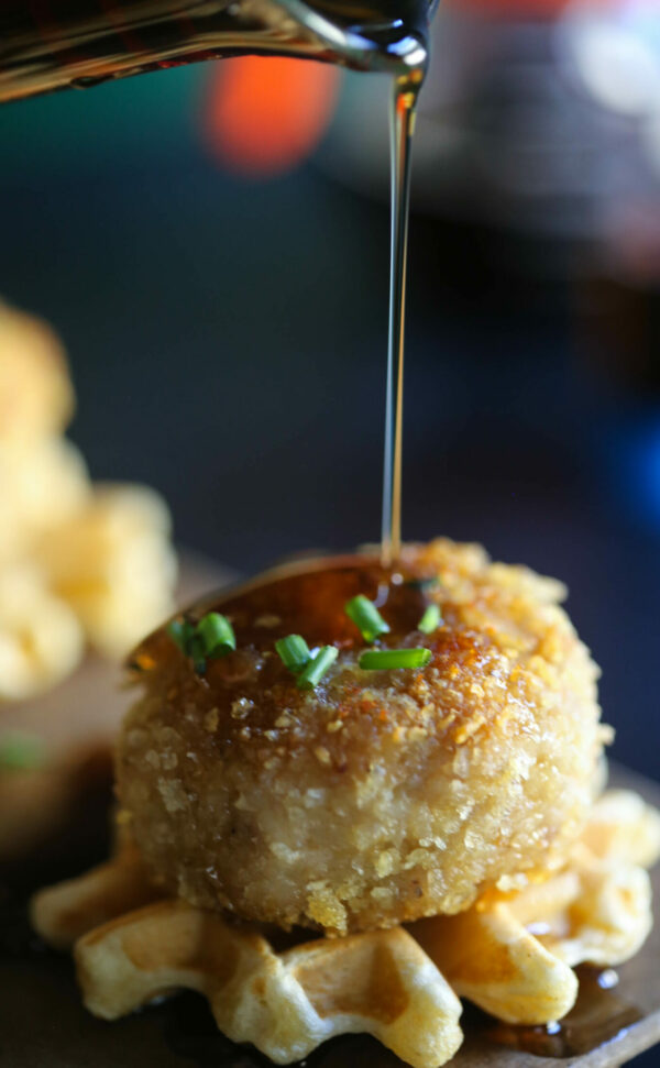 Potato Chip Crusted Chicken Meatball and Waffle Bites www.climbinggriermountain.com II