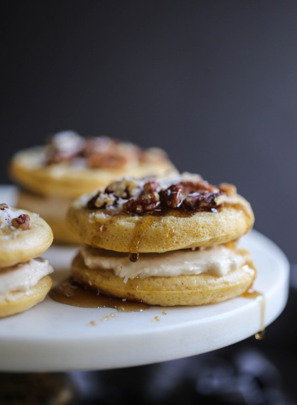 carrot cake waffle sandwiches with cinnamon frosting www.climbinggriermountain.com I