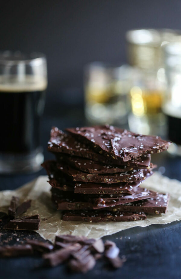 guinness chocolate quinoa bark with whiskey ganache 