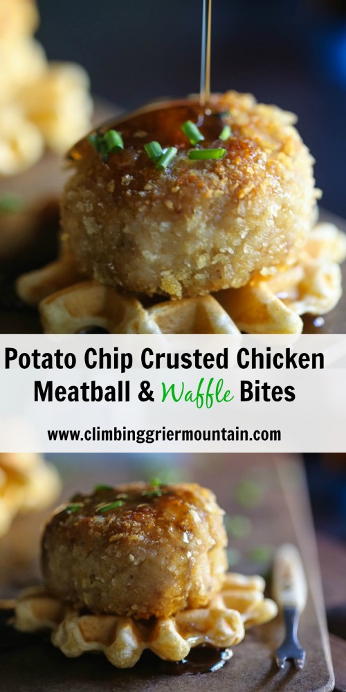 potato chip crusted chicken meatball & waffle bites www.climbinggriermountain.com