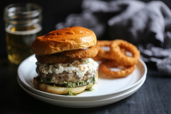 Turkey Burrata Burger with Pistachio Basil Pesto www.climbinggriermountain.com I