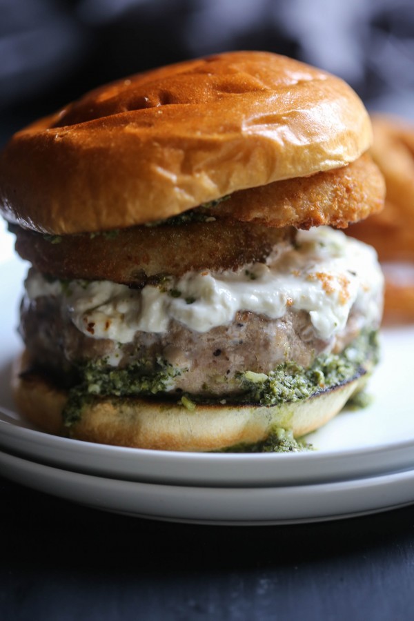 Turkey Burrata Burger with Pistachio Basil Pesto www.climbinggriermountain.com II