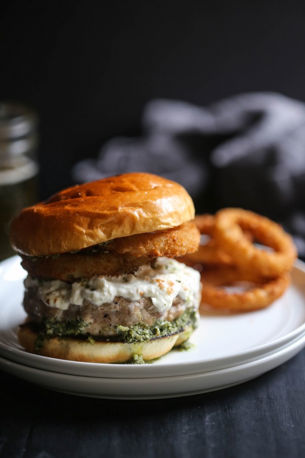 Turkey Burrata Burger with Pistachio Basil Pesto www.climbinggriermountain.com