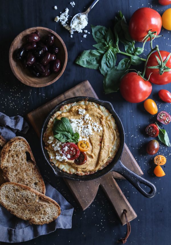 Four Cheese Greek Pizza Dip with Tuscan Herb Hummus www.climbinggriermountain.com