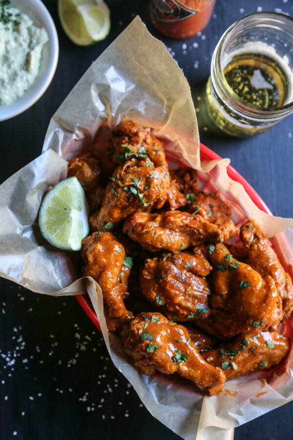 mexican spiced crispy-oven wings with avocado crema www.climbinggriermountain.com